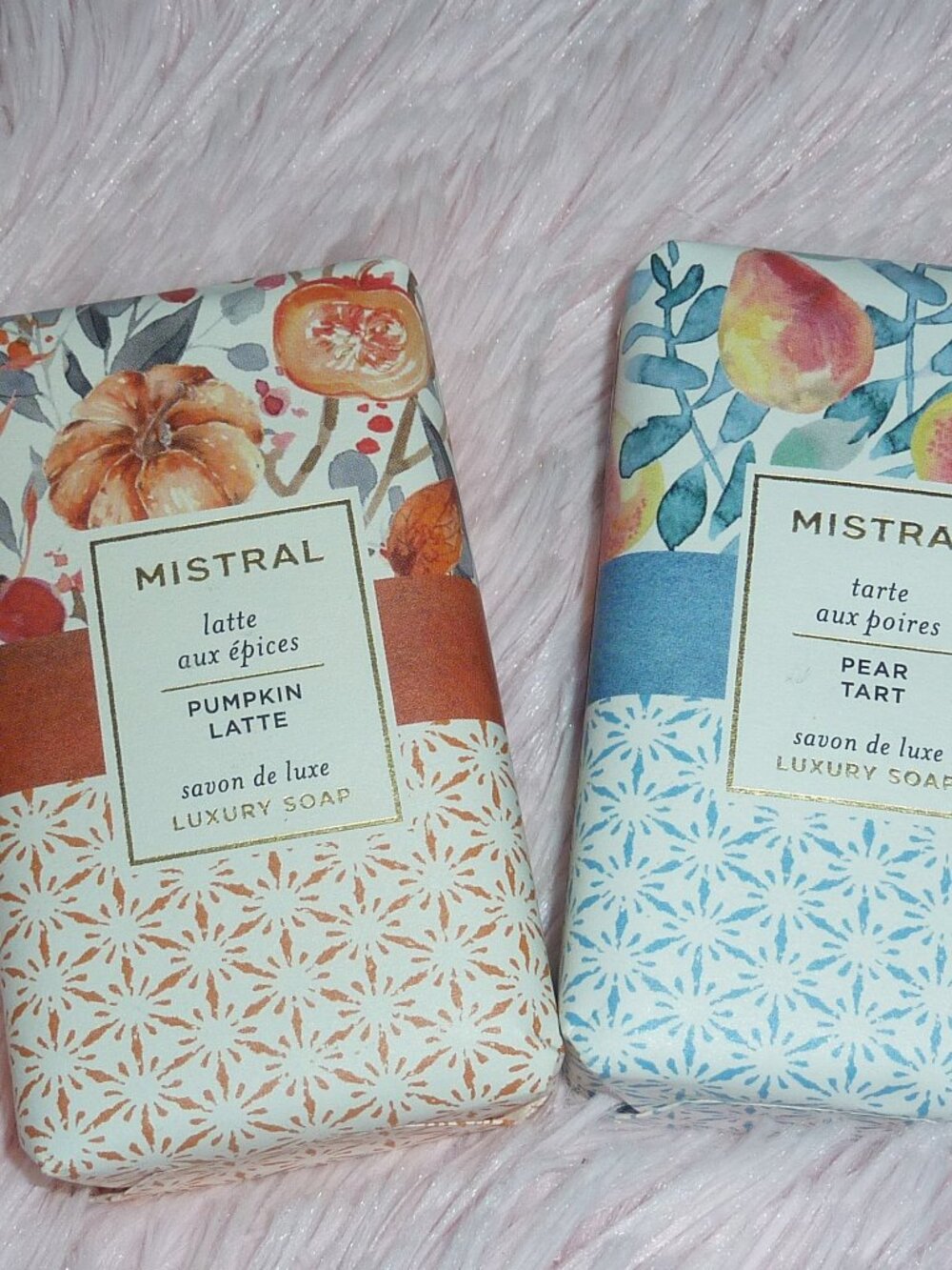 Brand New Mistral Luxury Triple Milled French Soaps Pumpkin Latte and Pear Tart